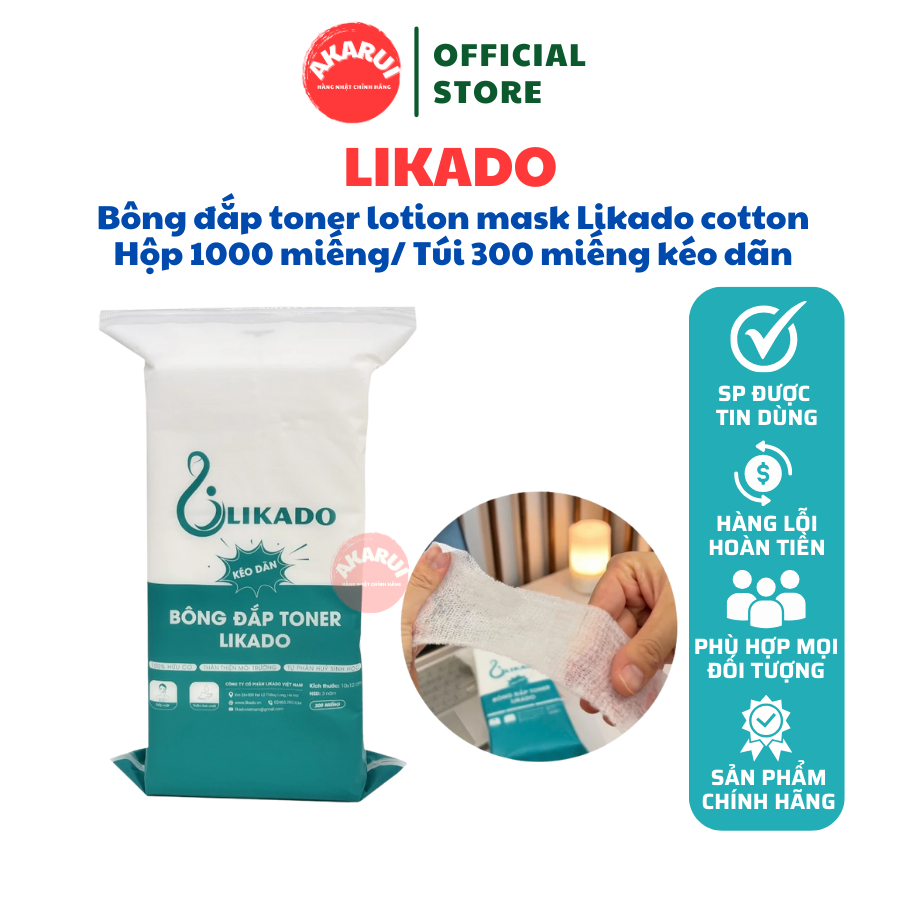 Bông đắp toner lotion mask Likado cotton mềm Hộp 1000 miếng/ Túi 300 miếng kéo dãn