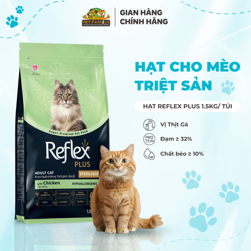 Hạt Cho Mèo Reflex Plus RPCALL 1.5Kg - Thức Ăn Dành Cho Mèo Triệt Sản - Vị Gà - HAPPY PETFAMILY