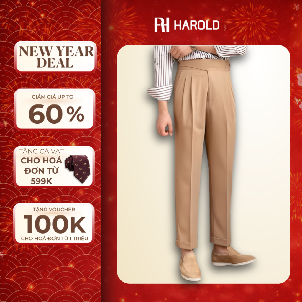 [Premium] Quần Âu Nam Cạp Cao Ống Suông Cao Cấp Harold Gurkha Season 5 Vải Thoáng Mát, Chống Nhăn, Đ
