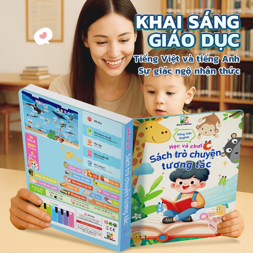 Sách Nói Song Ngữ Anh Việt Cho Bé 4-10 Tuổi Sách Điểm Đọc Bách Khoa Tình Huống Tặng Kèm Pin 14 Chủ Đề Phát Triển Trí Tuệ