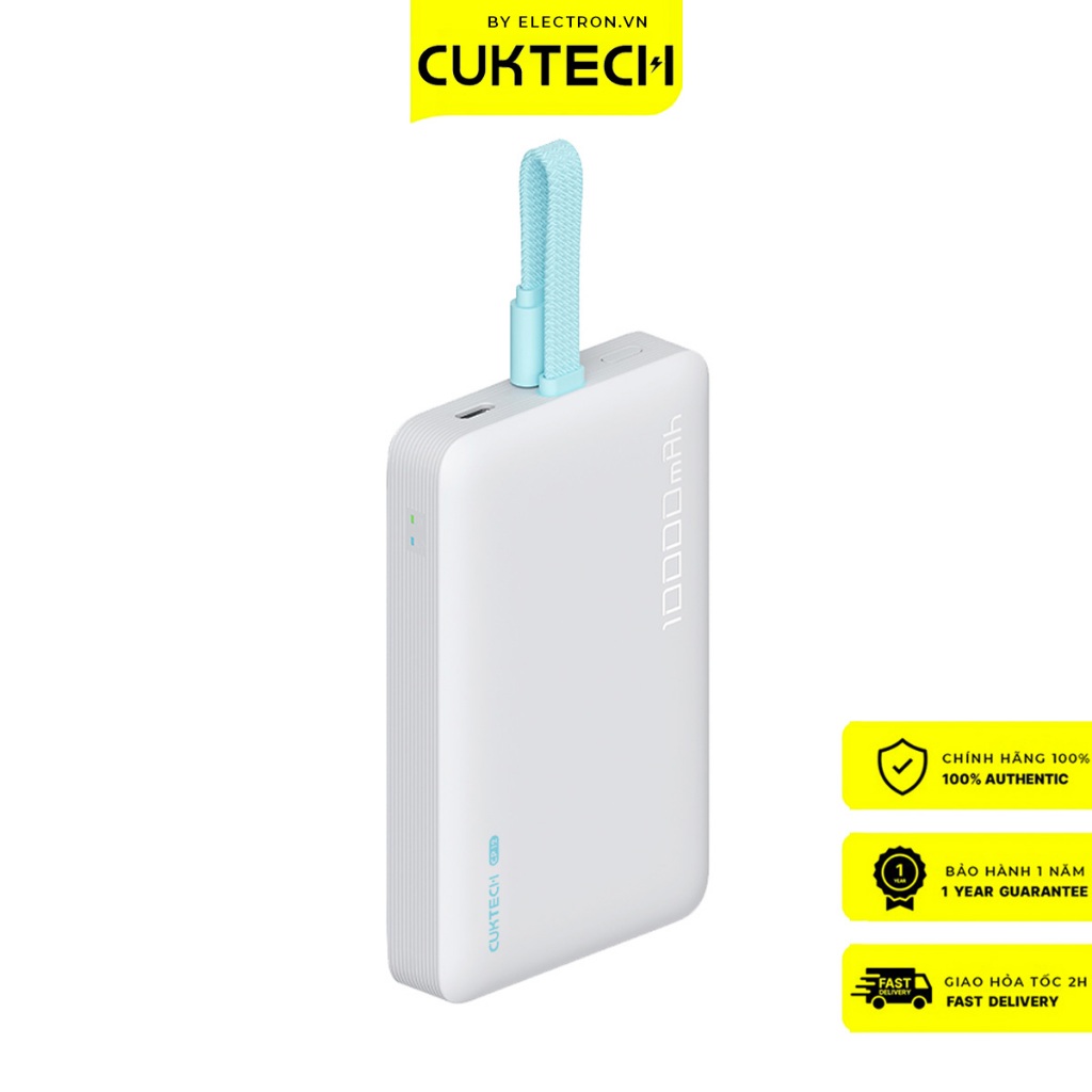Sạc dự phòng không dây Cuktech 10.000mAh Hít từ tính + Tích hợp cáp Type C – WPB100L