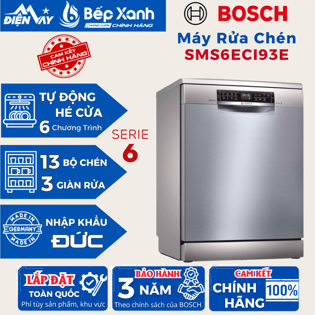 [FREESHIP HCM] Máy rửa chén độc lập Bosch SMS6ECI93E - Nhập khẩu Đức - Hàng chính hãng