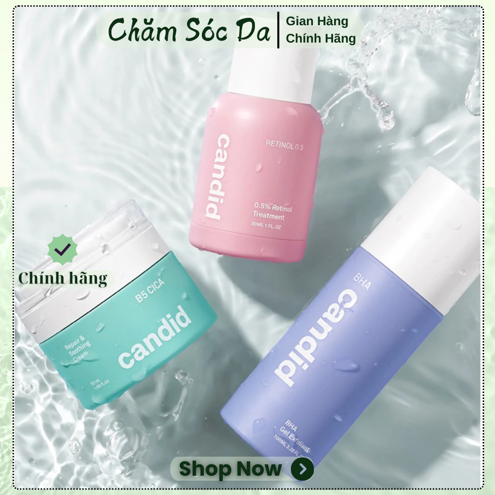 [Công Ty] Bộ Ba Candid Retinol 0.5% 30ml - Kem Dưỡng B5 Cica 50ml - Hoạt Chất BHA 100ml