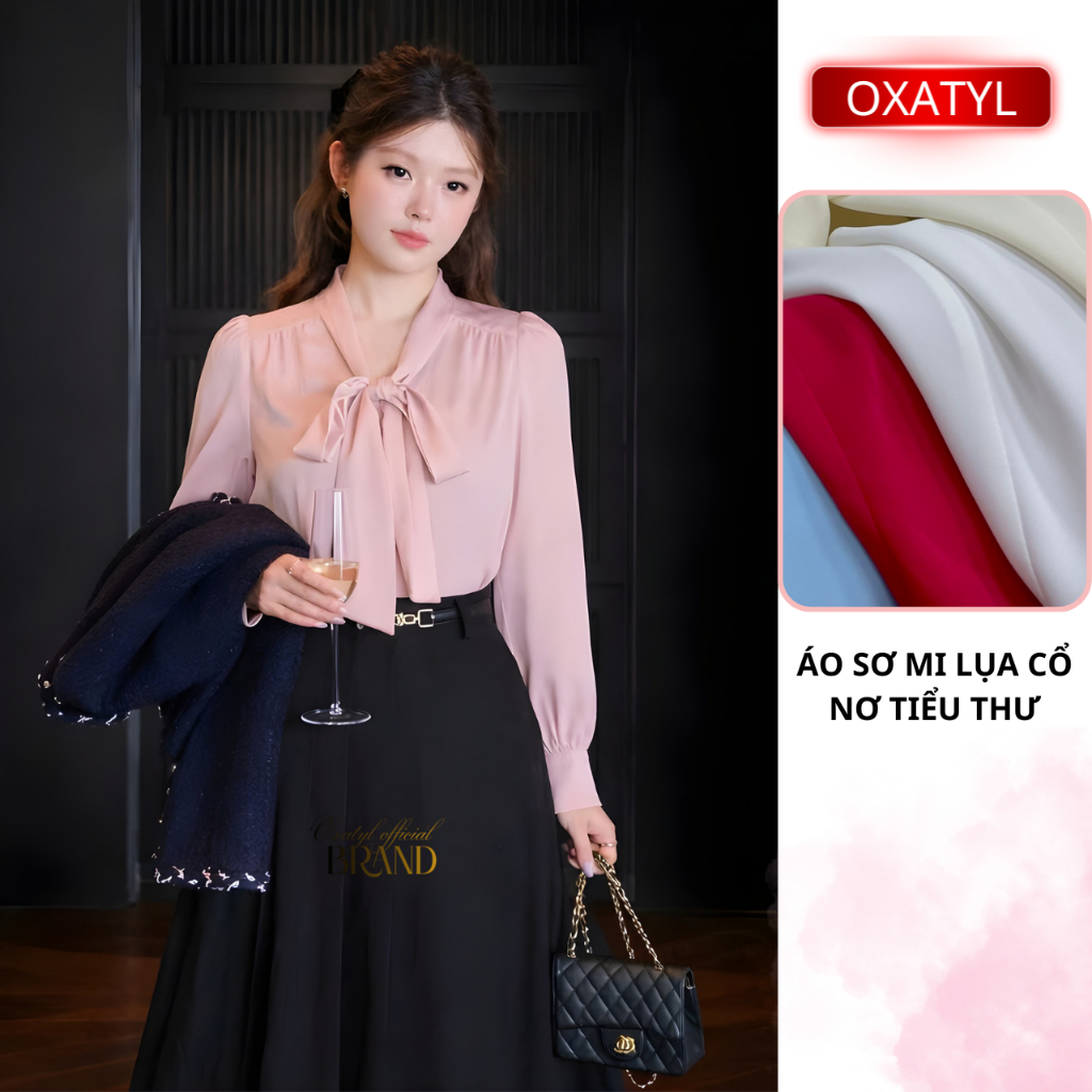 Áo sơ mi nữ cổ nơ Oxatyl A13 phong cách công sở thời trang chất vải lụa mát | BigBuy360 - bigbuy360.vn