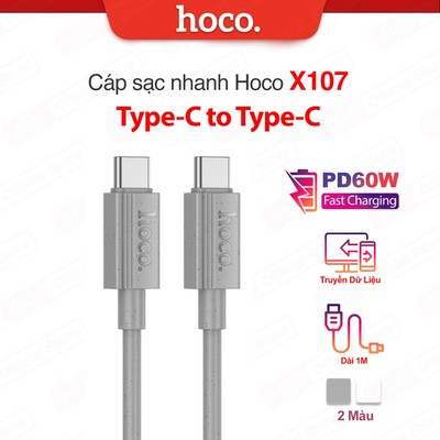Cáp sạc nhanh PD60W Type-C to Type-C Hoco X107 dùng cho Android/Oppo/Samsung/IP15/16/17 dài 1M