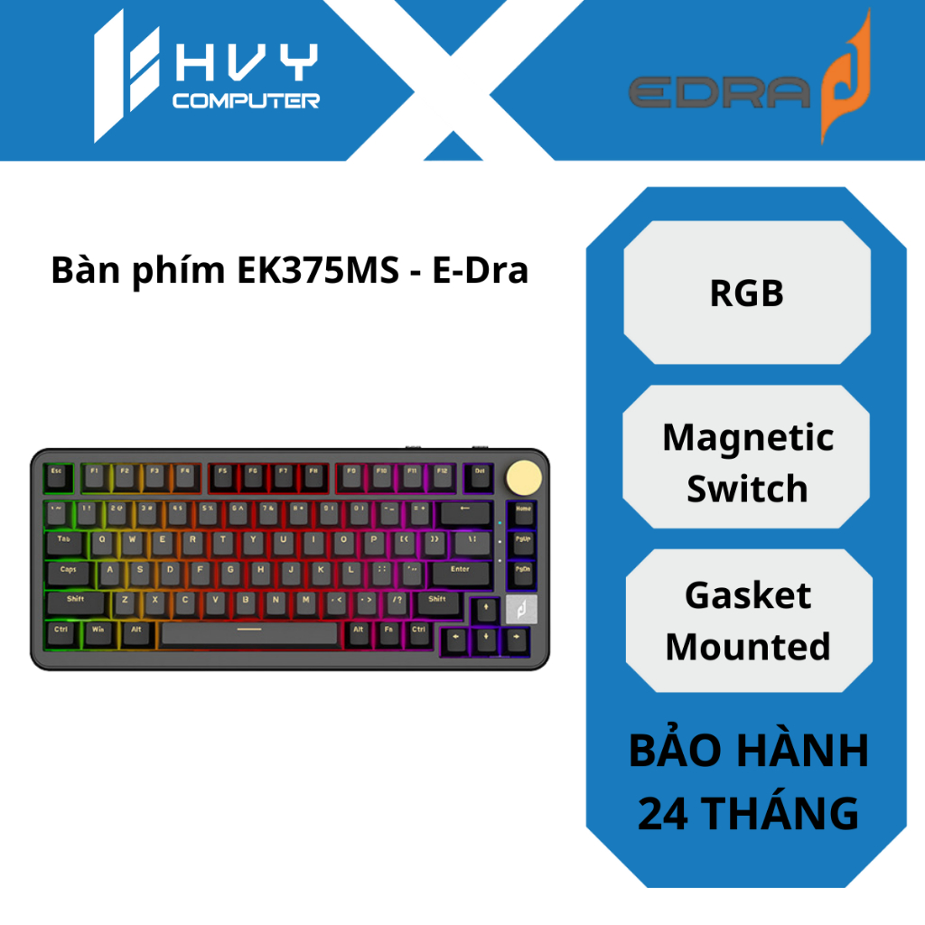 Bàn phím cơ EDRA EK375MS (RGB/Magnetic Switch/Rapid Trigger/Gasket Mount/PBT) - Hàng chính hãng
