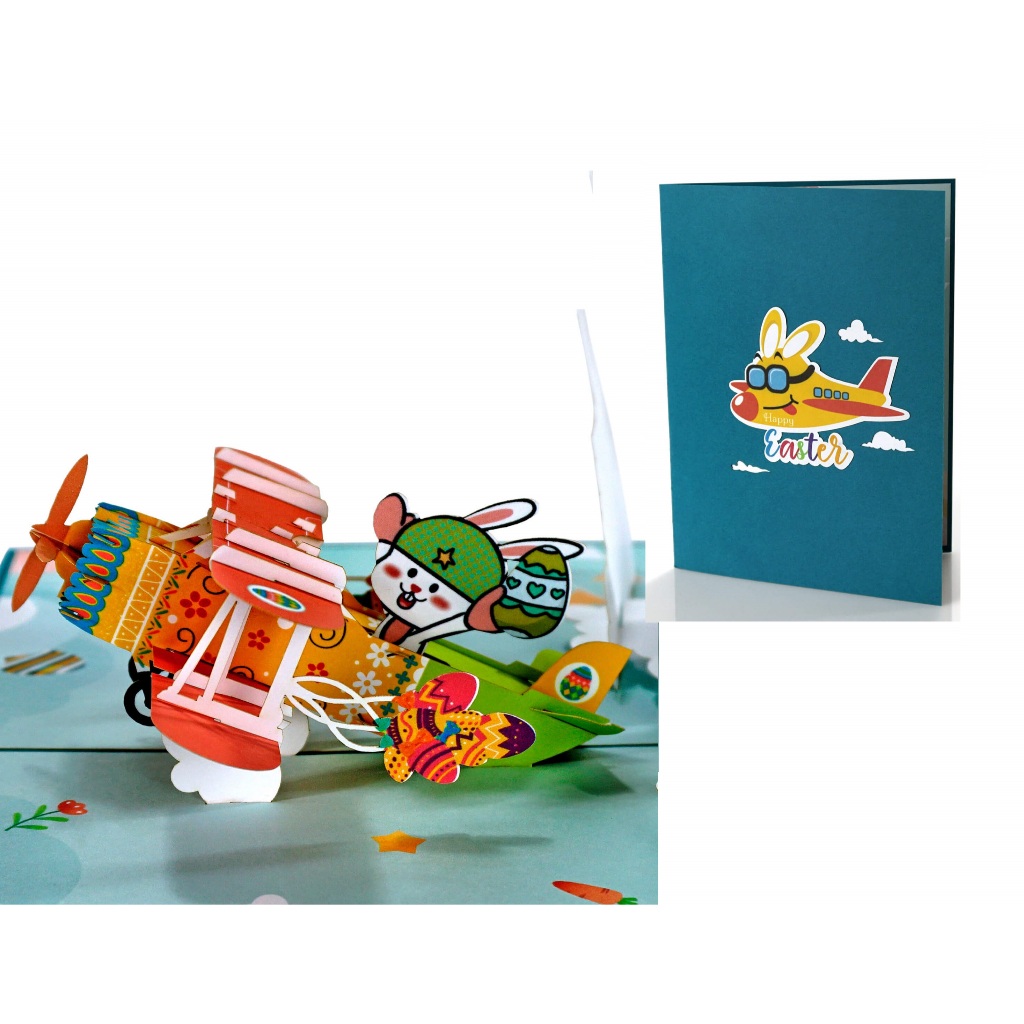 O18- 🐰✈️ THIỆP 3D POP-UP EASTER – THỎ LÁI MÁY BAY | HAPPY EASTER 🐣🌸