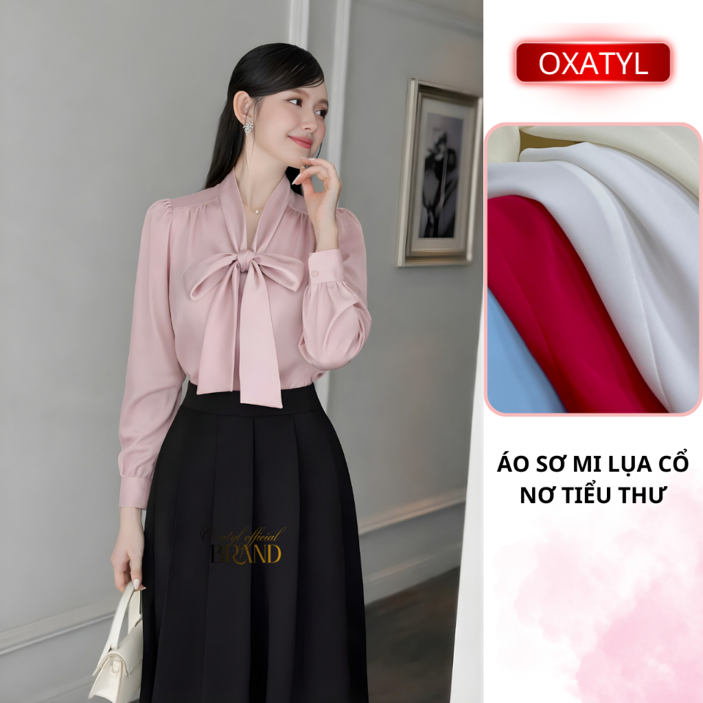 Áo sơ mi nữ cổ nơ Oxatyl A13 phong cách công sở thời trang chất vải lụa mát | BigBuy360 - bigbuy360.vn