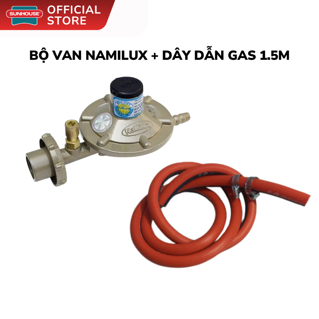 Bộ Van Điều Áp Ngắt Gas Tự Động + Dây Dẫn 1.5M + 2 Đai Siết - Mua cùng bếp gas Sunhouse