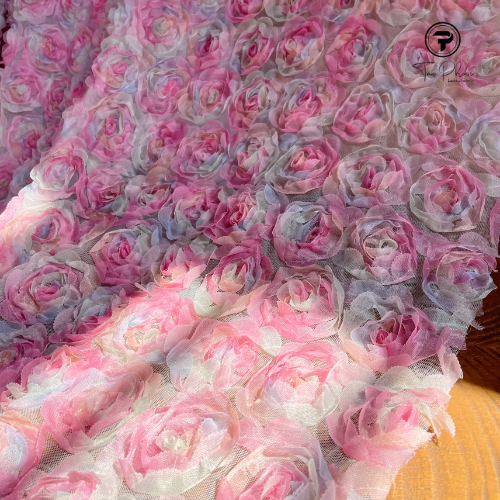 Vải Lưới Hoa 3D Tân Phước, Lưới Hoa Họa Tiết Bông Hoa Nổi 3D Sang Trọng, Cao Cấp May Kiểu Cách Thời 