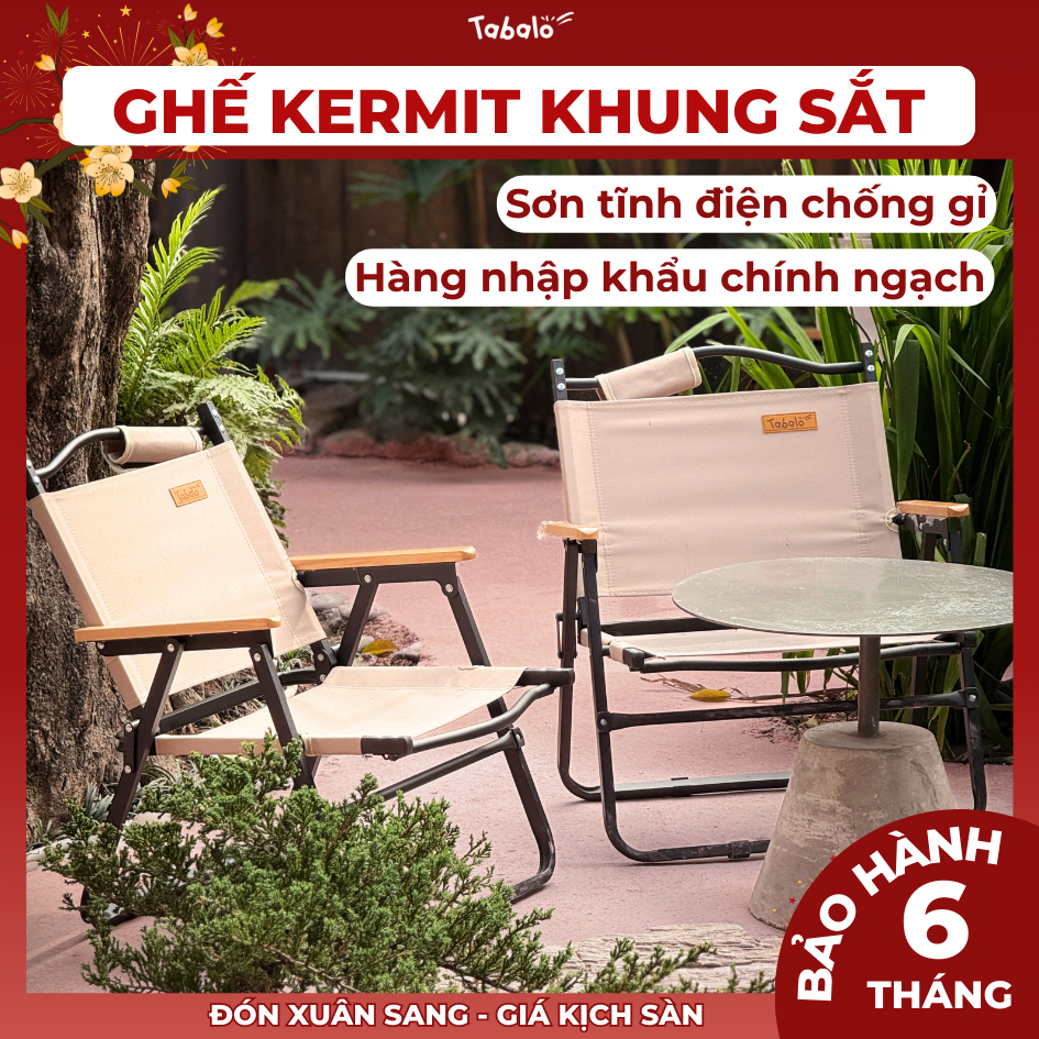Ghế Gấp Gọn Dã Ngoại Tabalo Kermit Khung Sắt, Ghế Xếp Camping Cafe Chill Ban Công Cao Cấp