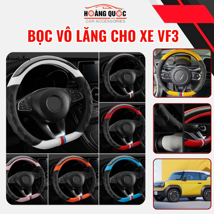 Bọc Vô Lăng Vinfast VF3 Dáng Dcut Thể Thao, Thoáng Khí Ôm Chắc Vô Lăng, Bọc Vô Lăng Cao Cấp Cho Xe VF3 - Hoàng Quốc Auto
