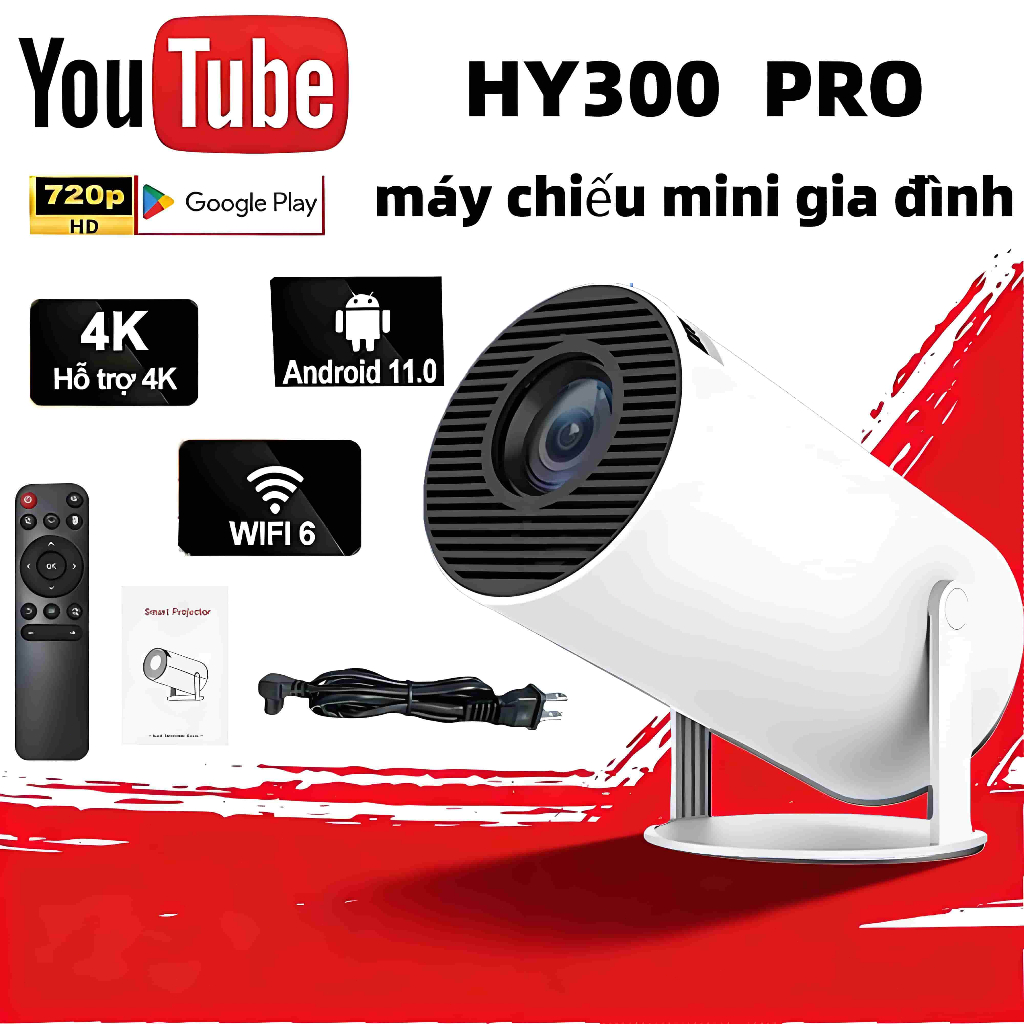 Máy Chiếu Mini HY300 Full HD 1080P – Hỗ Trợ 4K – Android 11 – Loa 3W – Chiếu 130 Inch – Xem Phim Gia Đình