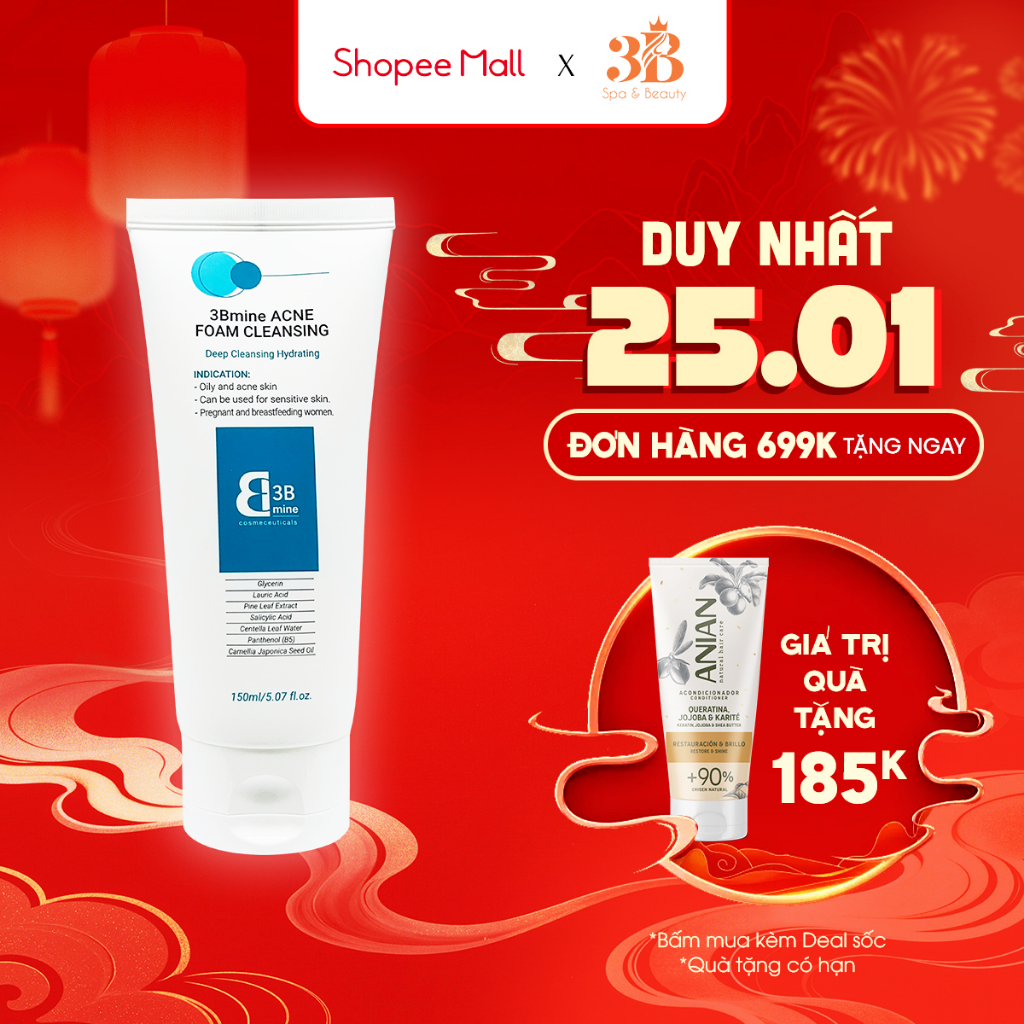 Sữa Rửa Mặt Dành Cho Da Dầu Mụn 3Bmine Acne Foam Cleansing 150ML 3B01