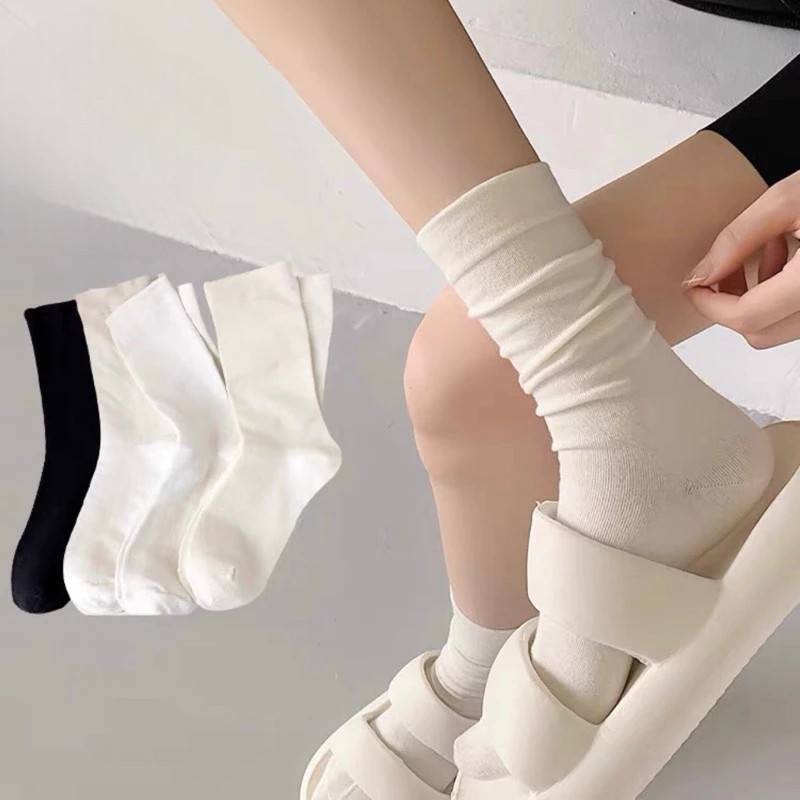 Sét 5 Đôi Tất Cổ Cao, Vớ Vải Cotton Trơn Mềm , 3 Màu Cổ Bo Chun Siêu Co Giãn tt45 { u108 } TV01