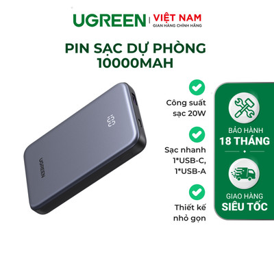 Sạc di động Ugreen 10000mAh sạc nhanh 20W | Cổng sạc USB-C và USB-A | Hàng chính hãng - Bảo hành 18 tháng 1 đổi 1