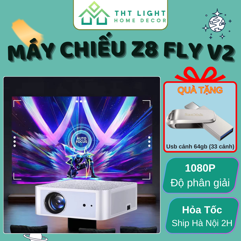 Máy Chiếu Z8 Fly V2 THT Light xem phim tại nhà hình ảnh sắc nét tự động căn góc phân giải 1080p đi c