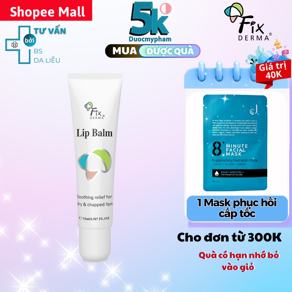 (Date 30/06/2027) Son Dưỡng Môi Mềm Mượt, Chống Khô Và Nứt Nẻ Môi Fixderma LIP BALM – 15ML