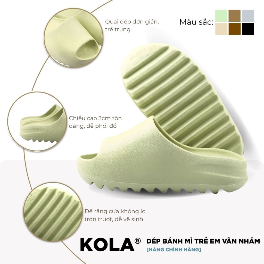 Dép Bánh Mì Trẻ Em KOLA Vân Nhám Đế Răng Cưa Đúc Nguyên Khối - Đế Răng Cưa Chống Trơn Trượt