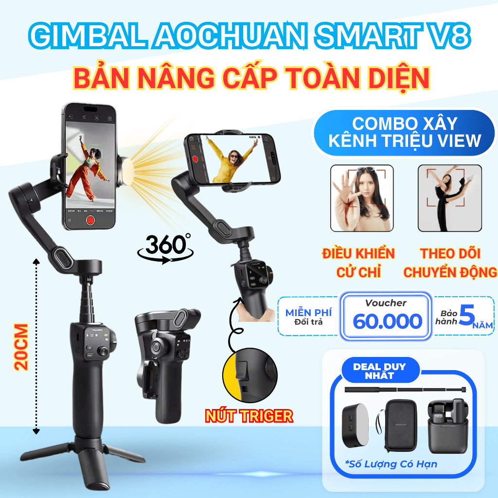 Thiết bị chống rung điện thoại gimbal V8, Gimbal điện thoại hỗ trợ quay phim, Chụp ảnh chuyên nghiệp