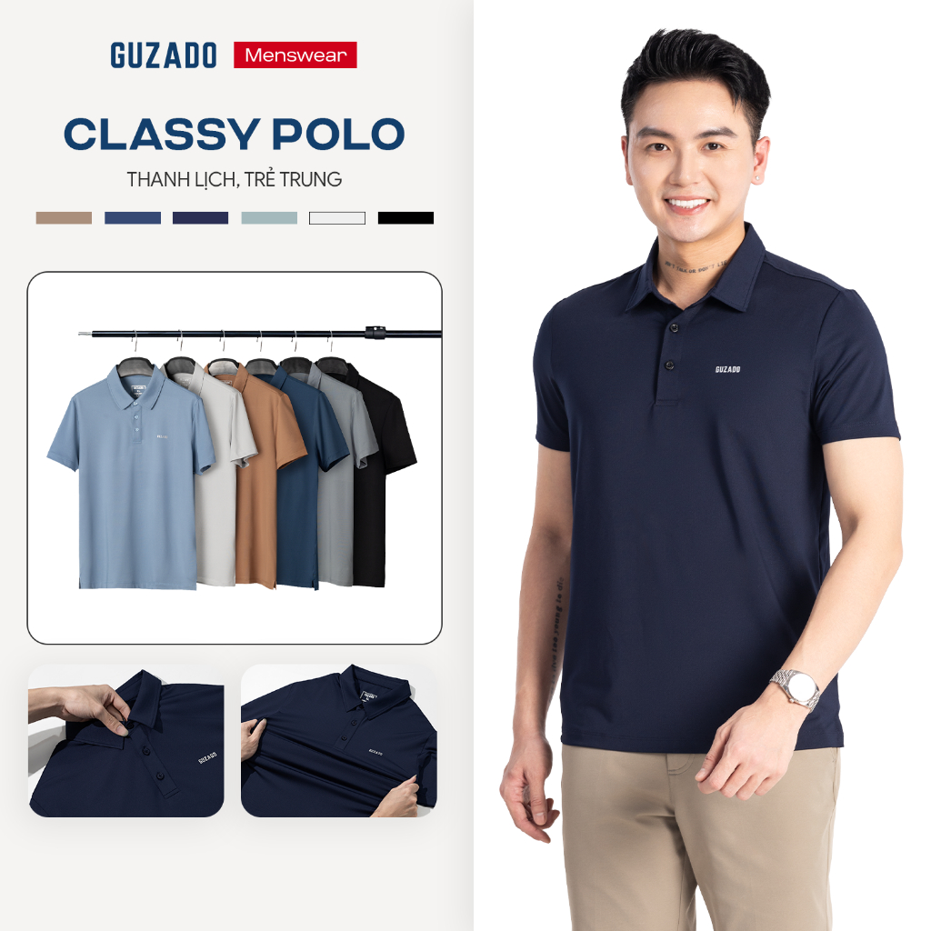 Áo Polo Nam Basic Coolmax GUZADO Mẫu Cổ Bẻ Thanh Lịch Vải Mềm Mại Co Giãn Thể Thao Thoải Mái GPL01