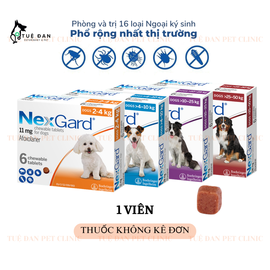 NexGard (1 viên) - Viên nhai phòng và trị ve, rặn, bọ chét, ghẻ dành cho Chó - Xịt ve BIO