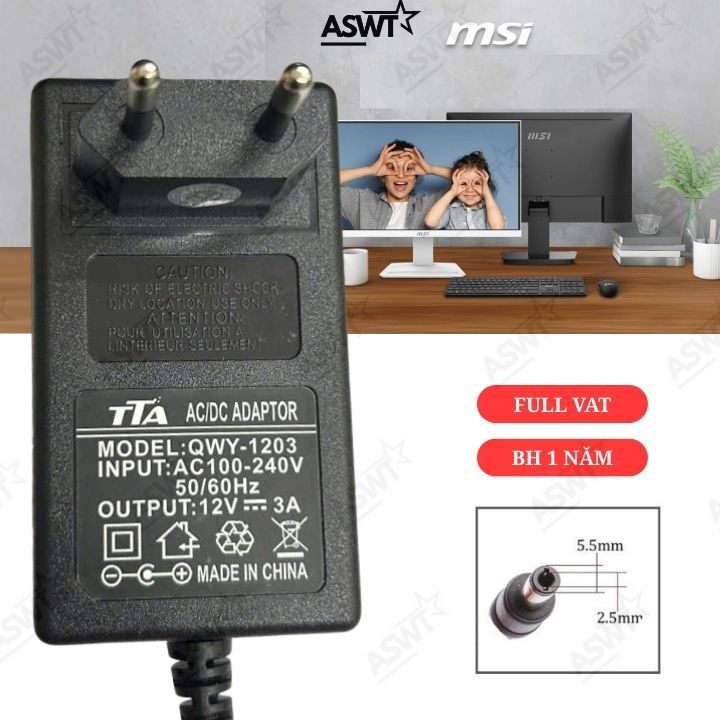 Sạc nguồn màn hình máy tính MSI PRO MP243 PRO MP241X 12V TTA - bảo hành 12 tháng - Có VAT