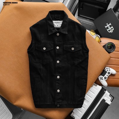 Áo khoác nam Heboz ghile denim 3M, áo khoác denim không tay áo basic trơn - 00002991