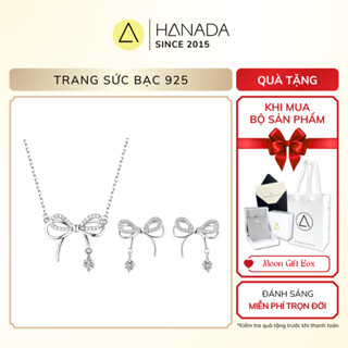 [BH TRỌN ĐỜI] Bộ Trang Sức Bạc 925 HANADA Dây Chuyền Và Bông Tai Nơ Đính Đá Giọt Nước Rơi Tiểu Thư 1308