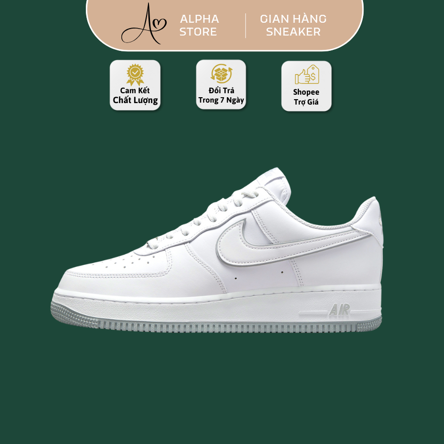 Giày AF1 Low White Grey Nam Nữ Phù Hợp Với Nhiều Phong Cách Phối Đồ Basic Cực Hot Full Bill Box.