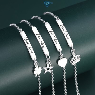 Vòng tay bạc nữ gắn charm dễ thương mẫu thanh bạc khắc tên theo yêu cầu LTN0438 - Trang Sức TNJ