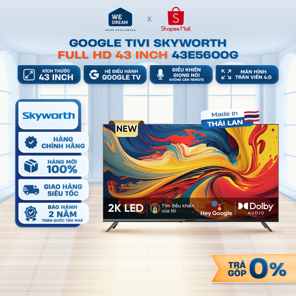 43E5600G - Google Tivi Skyworth 43 Inch 43E5600G 2K - Hàng Chính Hãng, Mới 100%
