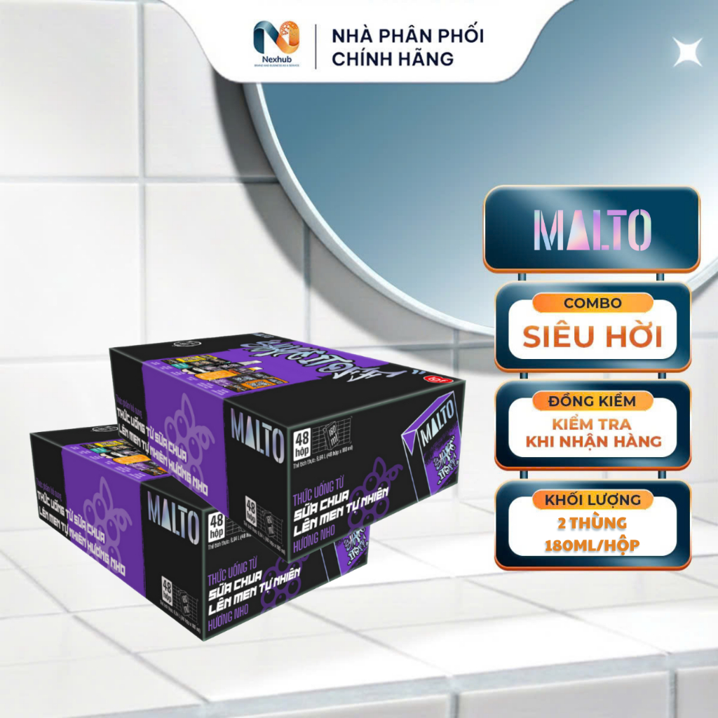 Combo Thùng 48 Hộp Sữa Chua Uống MALTO Hương Nho, Lên Men Tự Nhiên Hỗ Trợ Tiêu Hóa - Hộp 180ml