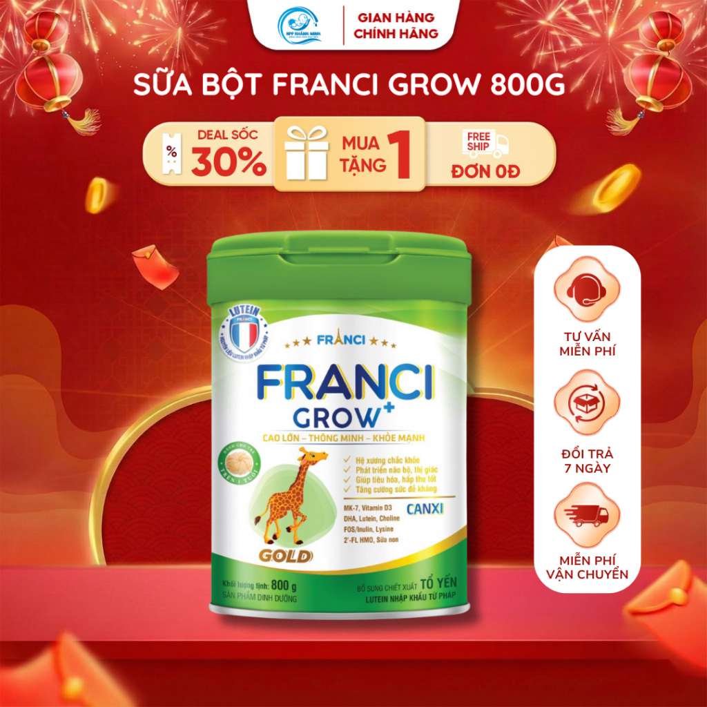 Sữa Bột Franci Grow Bổ Sung Dinh Dưỡng Kích Thích Ăn Ngon Tăng Cân Phát Triển Khỏe 800g