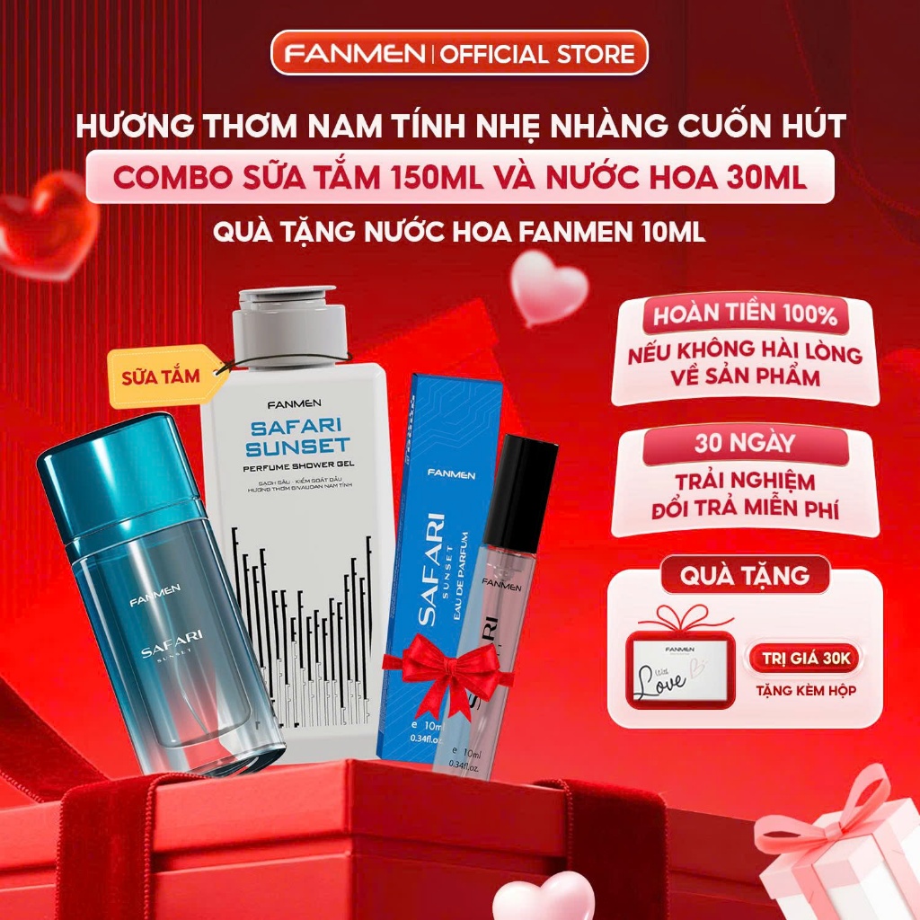 Combo Sữa tắm hương nước hoa Fanmen 150ml và Nước hoa Fanmen hương thơm nam tính quyến rũ 30ml-Tặng 