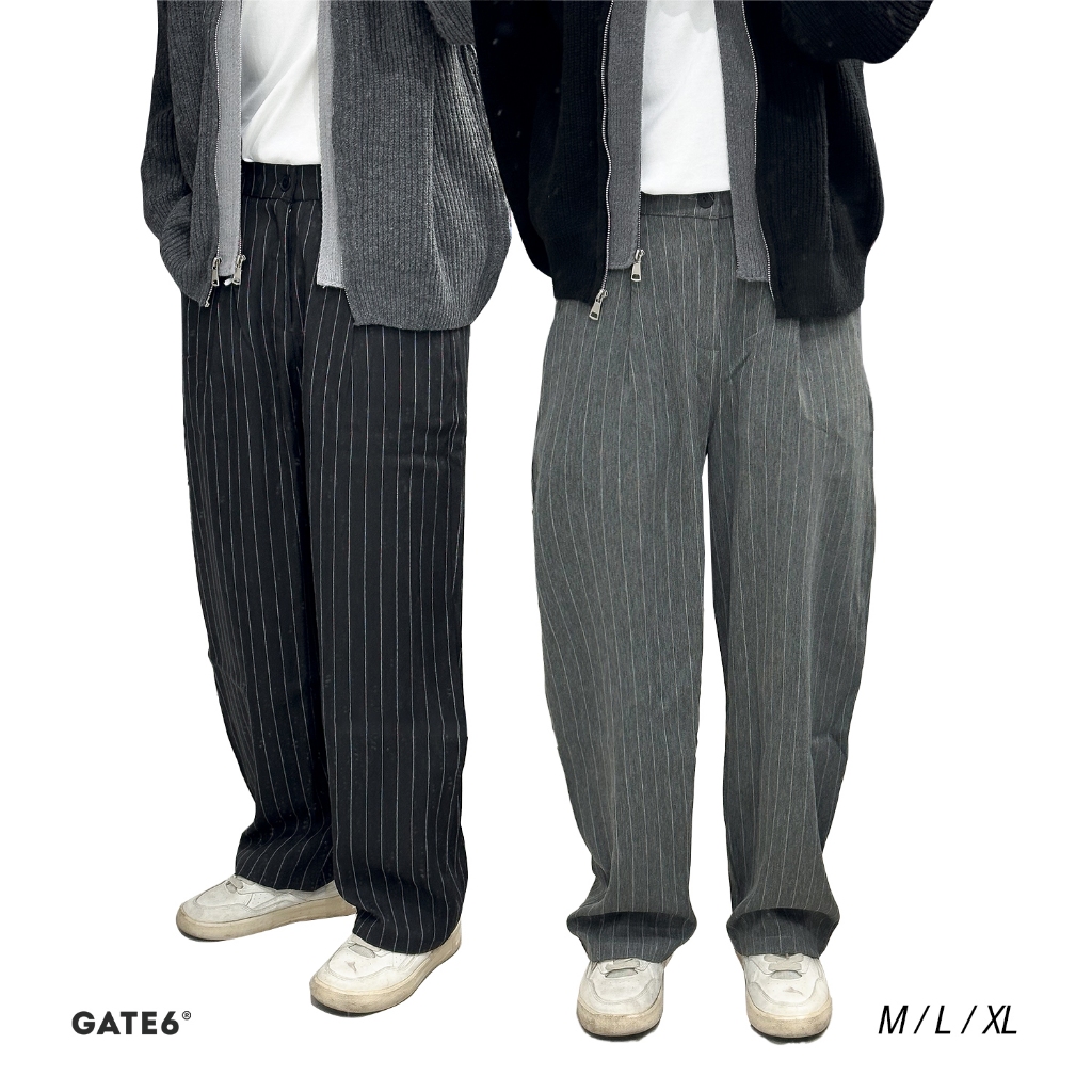 Quần Âu Nam HL sọc, quần vải suông ống rộng kẻ 2494 - GATE6 - 5529