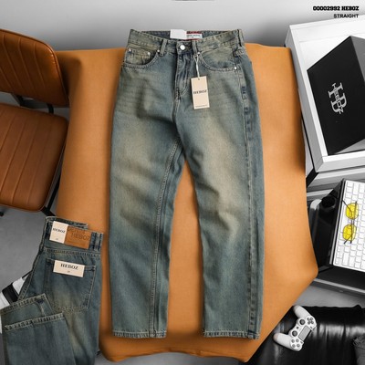 [FORM RỘNG] Quần jean nam Heboz dáng suông D095, quần dài trơn denim cao cấp - 00002992