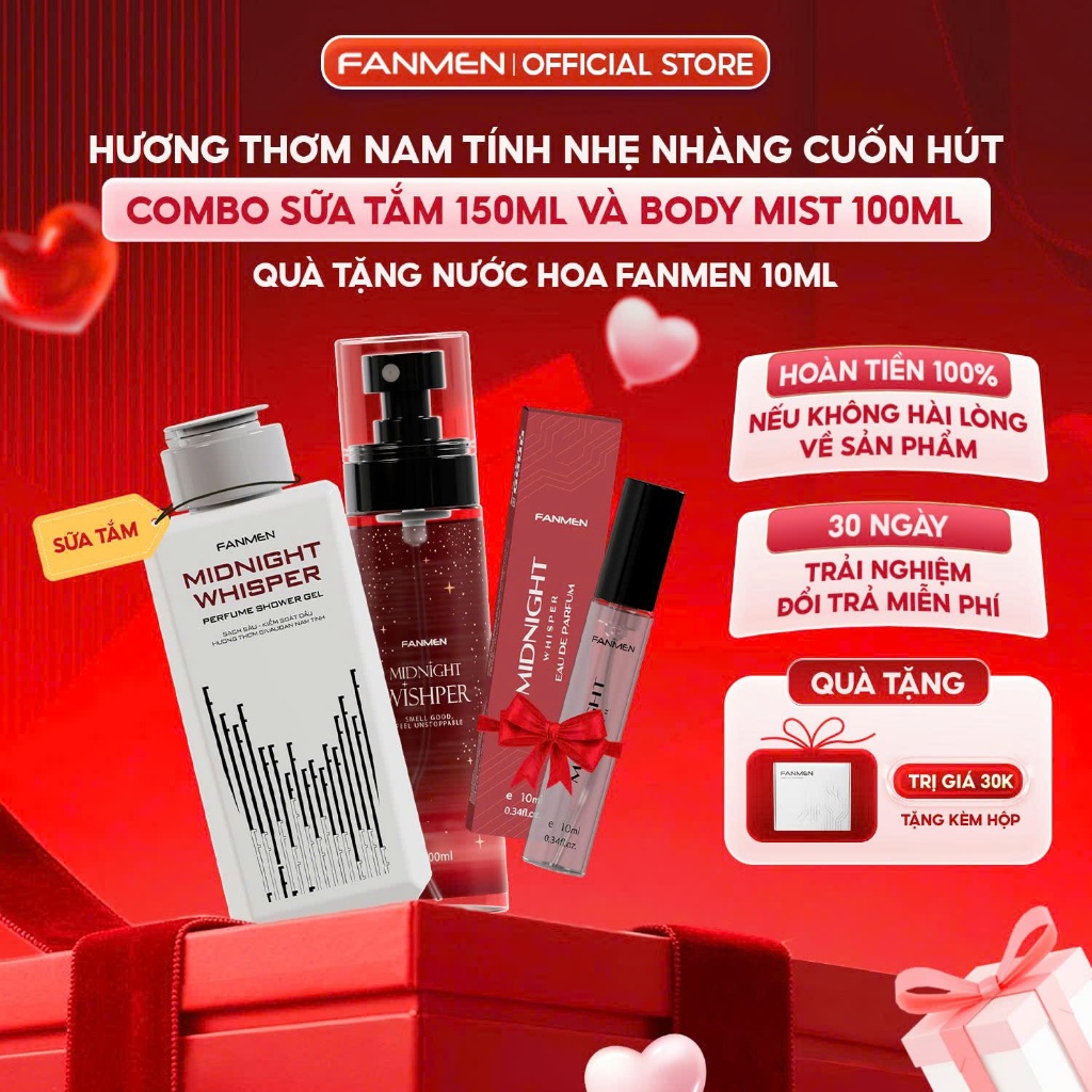 Combo Sữa tắm hương nước hoa Fanmen 150ml, Body mist Fanmen xịt thơm toàn thân hương nước hoa nam-Tặ