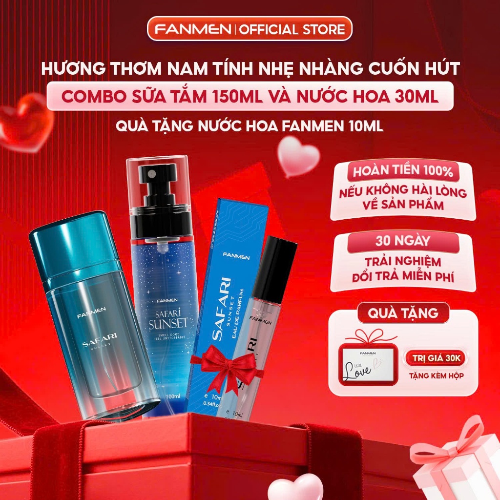 Combo Body mist nam Fanmen xịt thơm toàn thân 100ml và Nước hoa Fanmen hương thơm nam tính 30ml-Tặng