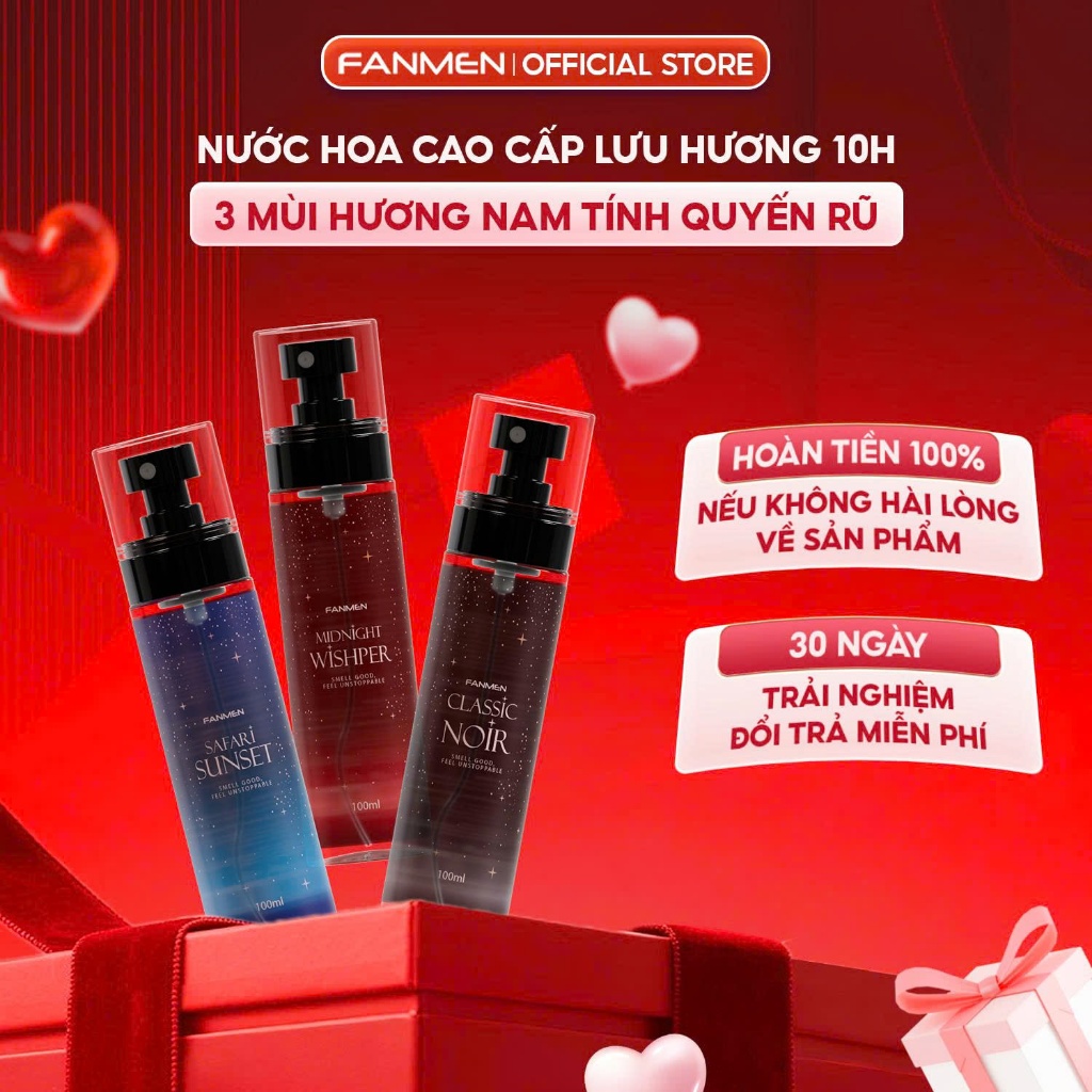 Body Mist Fanmen xịt thơm toàn thân hương nước hoa nam tính, quyến rũ Bộ sưu tập body mist với 3 mùi hương cao cấp