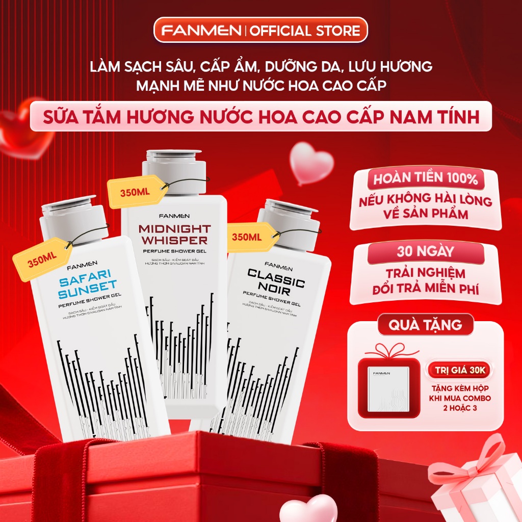 Sữa tắm hương nước hoa cao cấp Fanmen làm sạch sâu, cấp ẩm, dưỡng da lưu hương mạnh mẽ giành cho nam giới 350ml