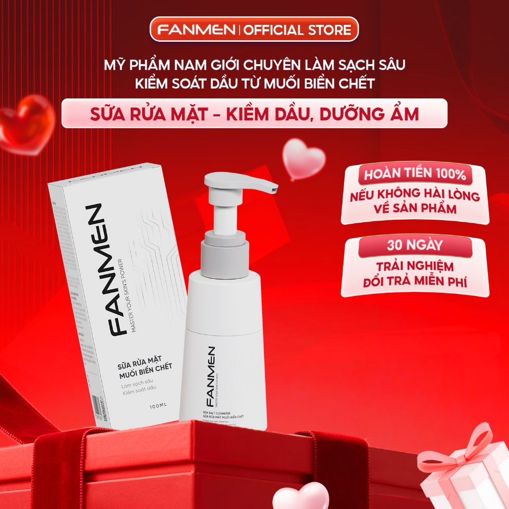 Sữa Rửa Mặt Fanmen Sữa Rửa Mặt Nam Tinh Chất Muối Biển Tự Nhiên Kiểm Soát Dầu Tạo Bọt Mịn Màng Ngăn Ngừa Mụn Bổ Sung BHA