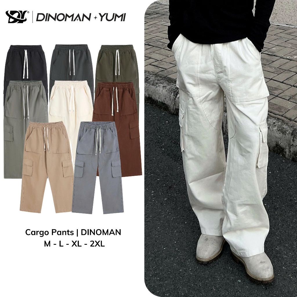 Quần Cargo Pant Kaki 300gsm DINOMAN , Quần Túi Hộp Nam Nữ Ống Rộng Basic QTH01