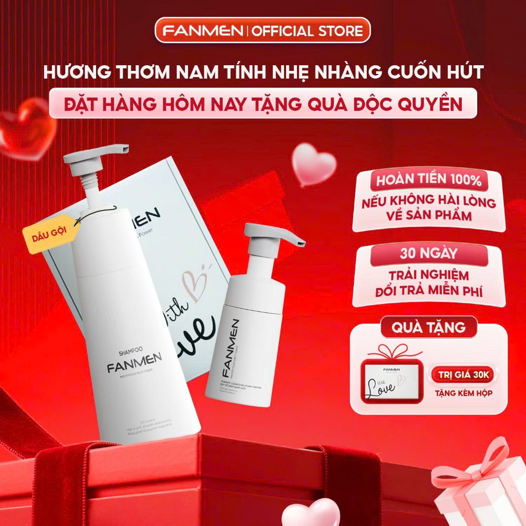 [Combo Tươi Mới] Dầu gội sạch gàu dưỡng tóc cho nam Fanmen 350ml và Bọt vệ sinh nam làm sạch toàn di