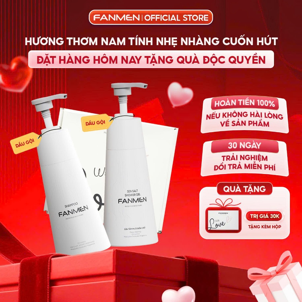 Combo 2 Dầu gội nam Fanmen hỗ trợ làm sạch gàu nhờn, dưỡng tóc mềm mượt, hương thơm nam tính 350ml |