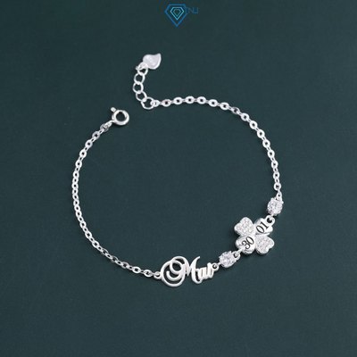 Vòng tay bạc nữ cỏ bốn lá đính đá khắc tên theo yêu cầu LTN0440 - Trang Sức TNJ