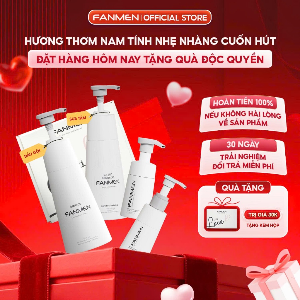 [Combo Tự Tin] Dầu gội sạch gàu Fanmen, Sữa rửa mặt sạch sâu kiềm dầu, Sữa tắm hương nam tính, Bọt v