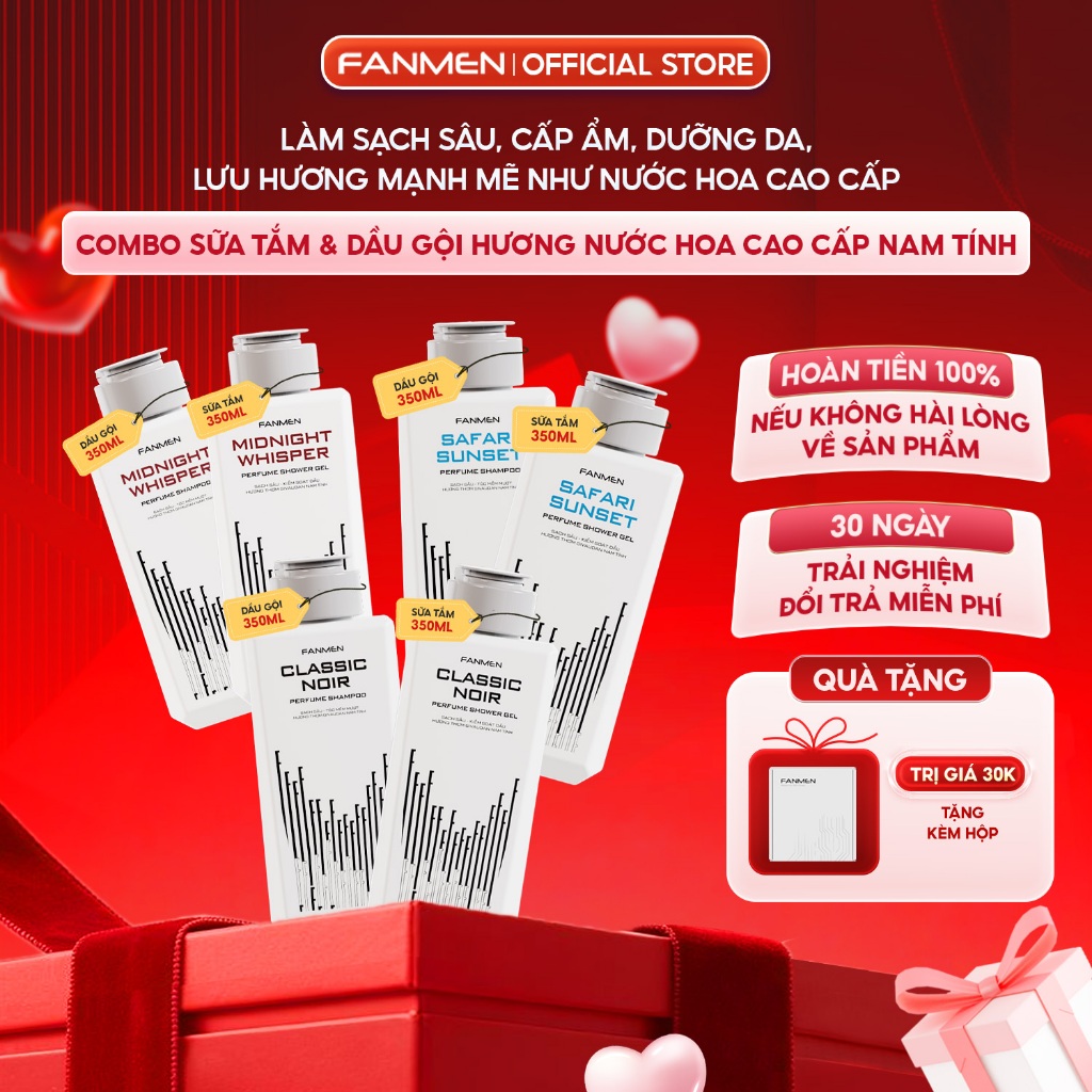 [350ml]Combo Sữa tắm và Dầu gội hương nước hoa Fanmen, Sữa tắm sạch sâu cấp ẩm dưỡng da, Dầu gội sạc