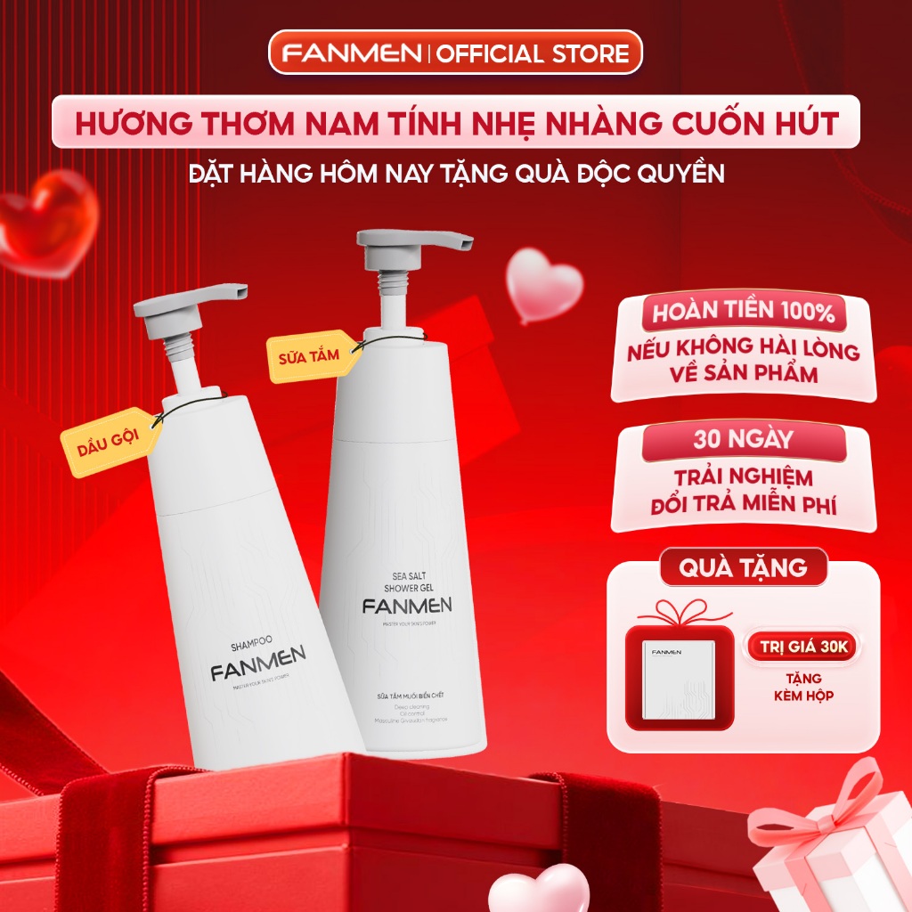 [COMBO BẢNH BAO] Dầu gội nam hỗ trợ ngăn ngừa gàu nhờn, mượt tóc và Sữa tắm muối biển chết hương thơ
