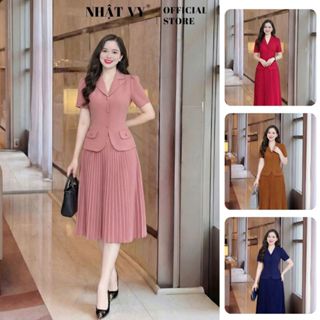 Đầm vest Nhật Vy nút bọc phối dập ly chất lụa phù hợp công sở dự tiệc thanh lịch  - D3035